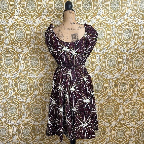 NWOT The OULA Company Abstract Print Cotton Tie Strap Fit&Flare Sundress size L - Picture 11 of 14